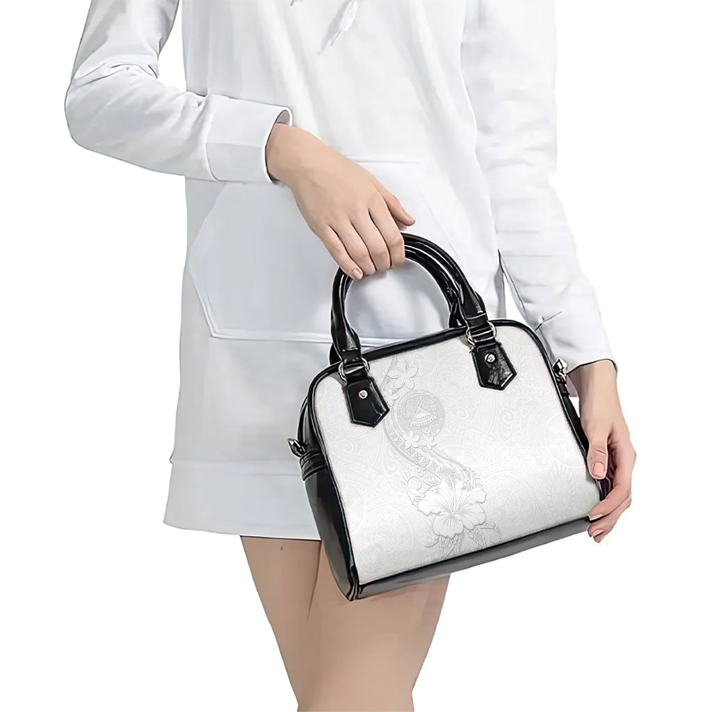 American Samoa White Sunday Shoulder Handbag Polynesian Pattern With Tropical Flowers