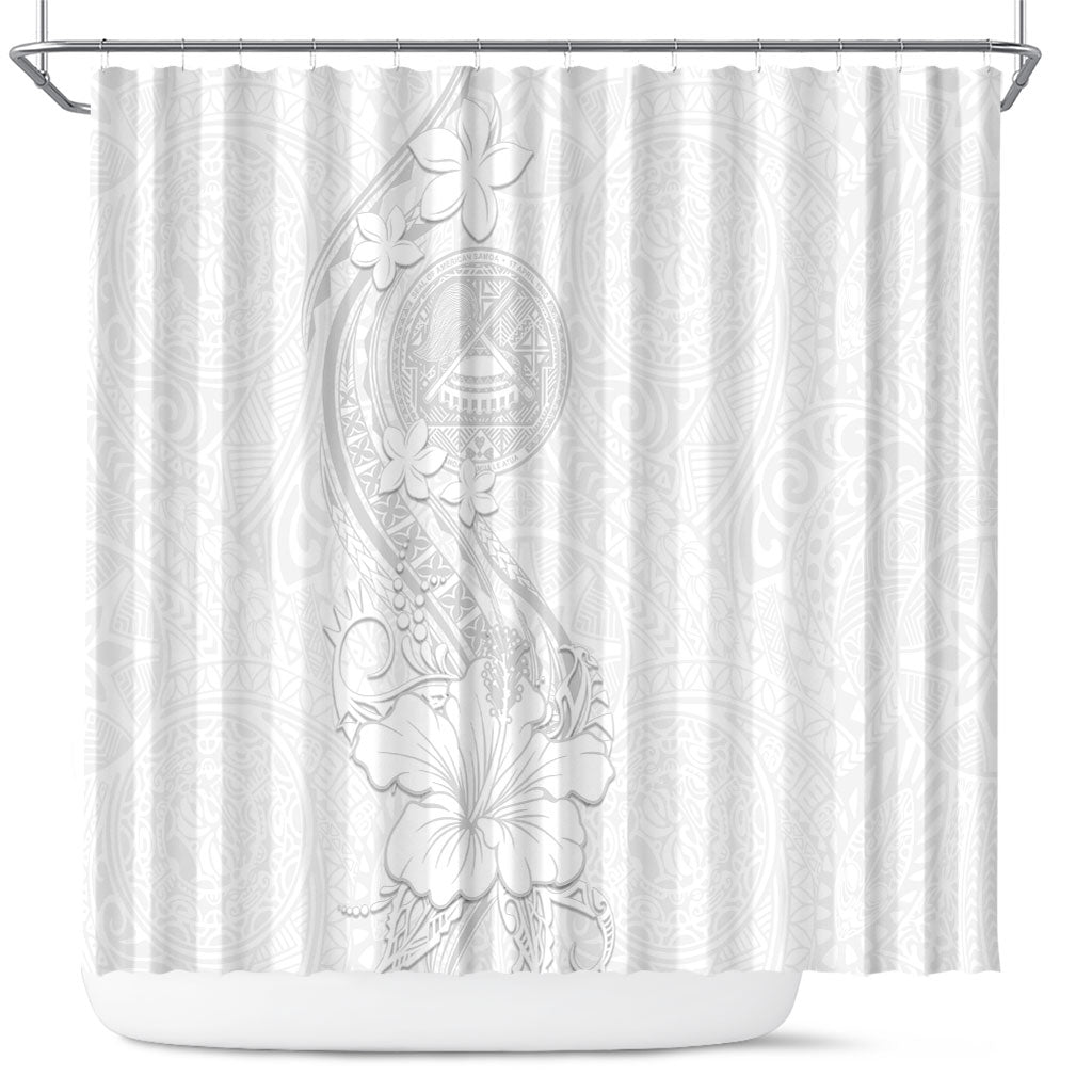 American Samoa White Sunday Shower Curtain Polynesian Pattern With Tropical Flowers LT05 White - Polynesian Pride