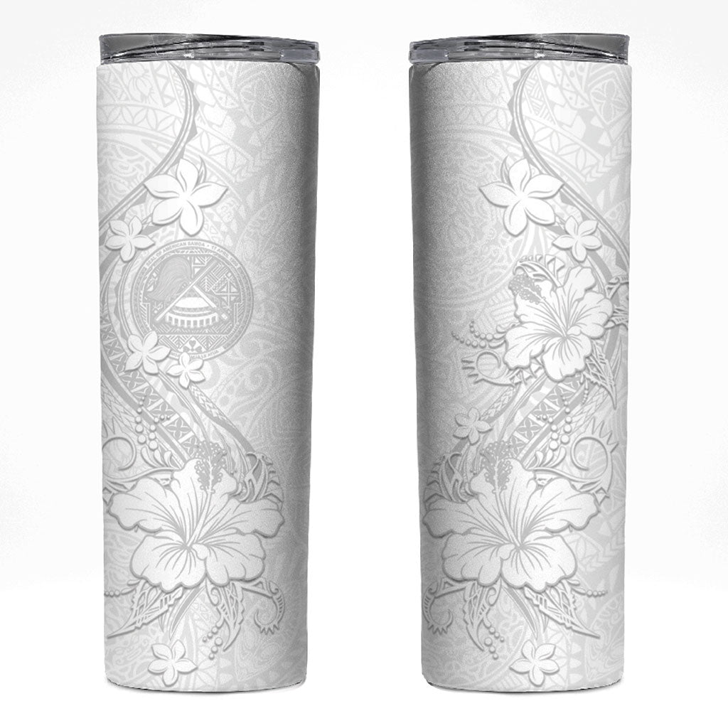 American Samoa White Sunday Skinny Tumbler Polynesian Pattern With Tropical Flowers LT05 White - Polynesian Pride