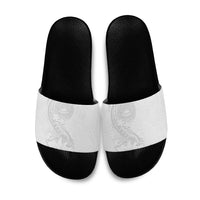 American Samoa White Sunday Slide Sandals Polynesian Pattern With Tropical Flowers