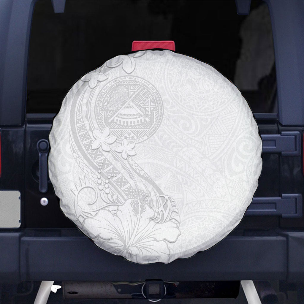 American Samoa White Sunday Spare Tire Cover Polynesian Pattern With Tropical Flowers