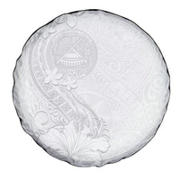 American Samoa White Sunday Spare Tire Cover Polynesian Pattern With Tropical Flowers