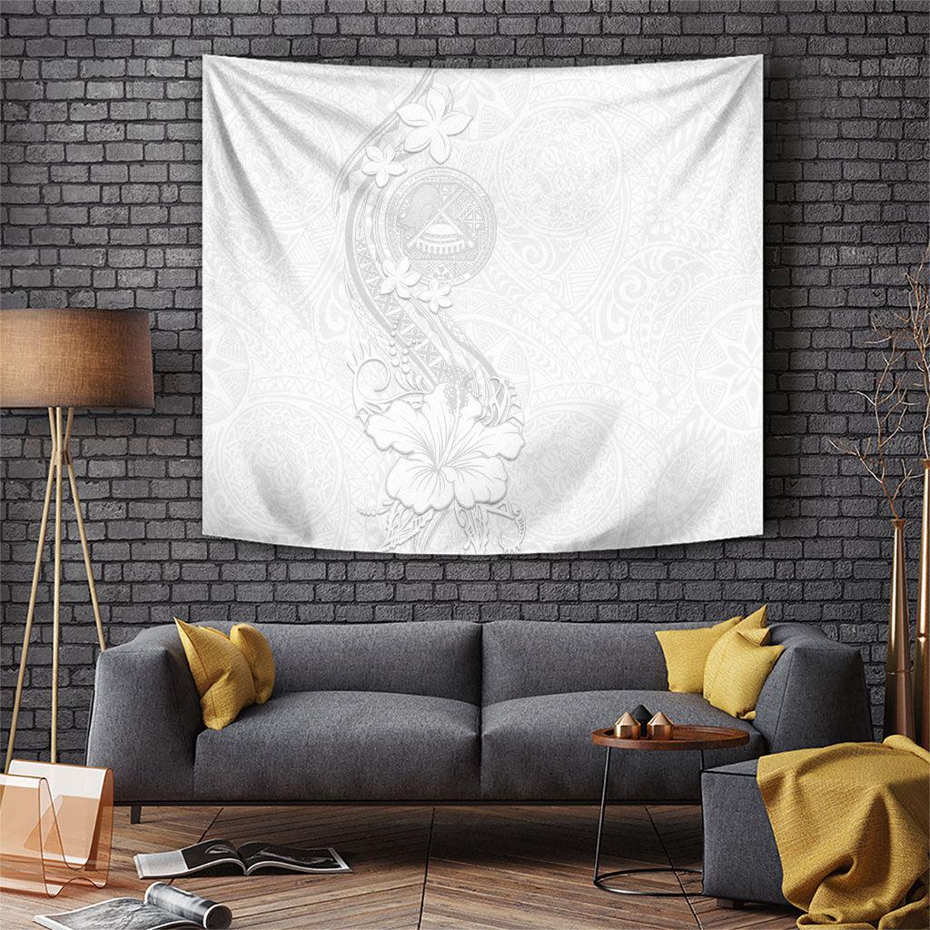 American Samoa White Sunday Tapestry Polynesian Pattern With Tropical Flowers LT05 White - Polynesian Pride