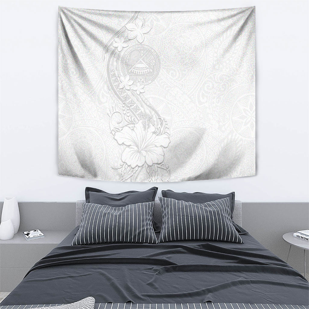 American Samoa White Sunday Tapestry Polynesian Pattern With Tropical Flowers