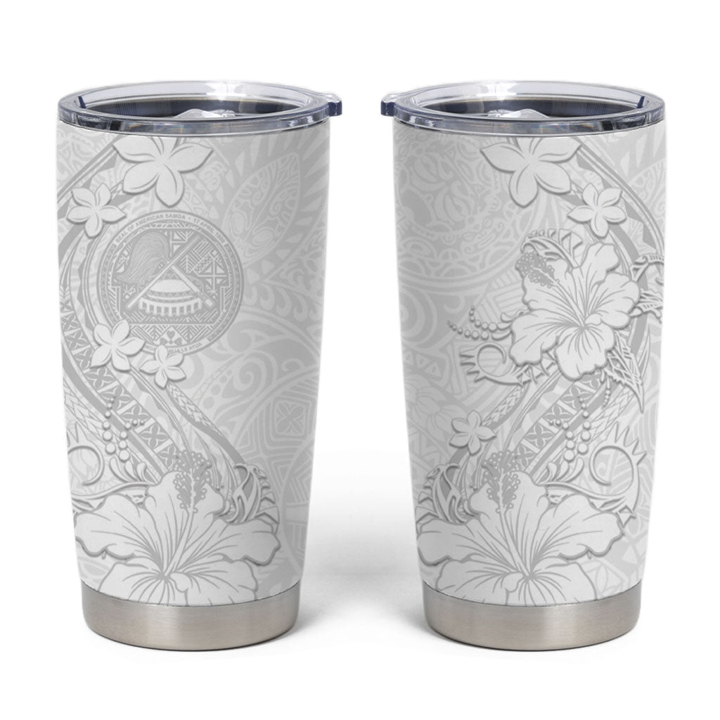 American Samoa White Sunday Tumbler Cup Polynesian Pattern With Tropical Flowers LT05 White - Polynesian Pride