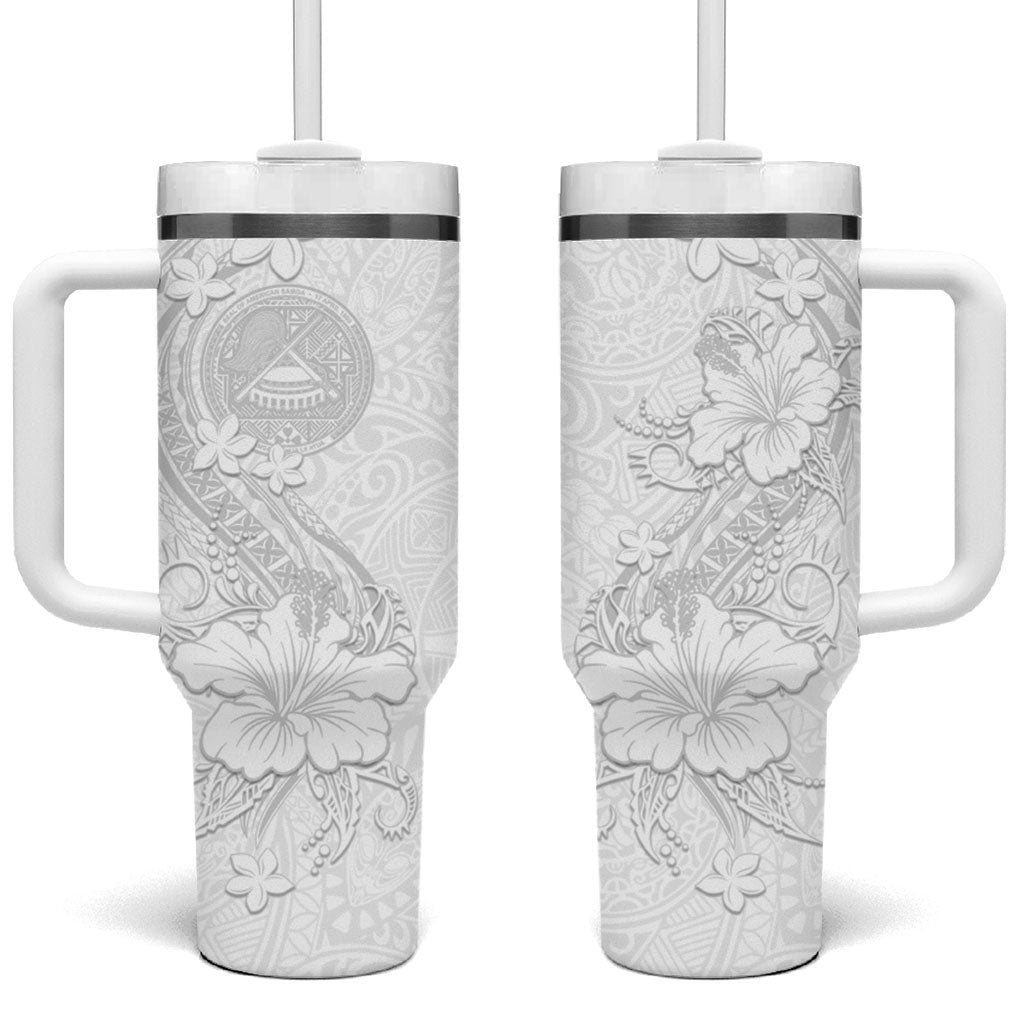 American Samoa White Sunday Tumbler With Handle Polynesian Pattern With Tropical Flowers LT05 One Size: 40 oz White - Polynesian Pride