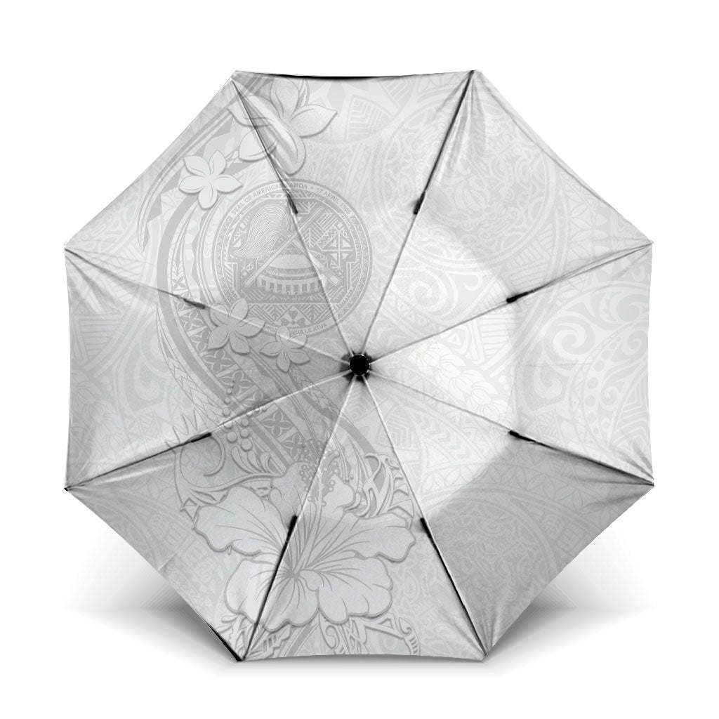 American Samoa White Sunday Umbrella Polynesian Pattern With Tropical Flowers LT05 One Size Folded 11.42 inch Opened Diameter 37.4 inch White - Polynesian Pride