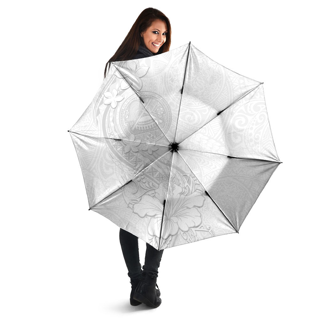 American Samoa White Sunday Umbrella Polynesian Pattern With Tropical Flowers