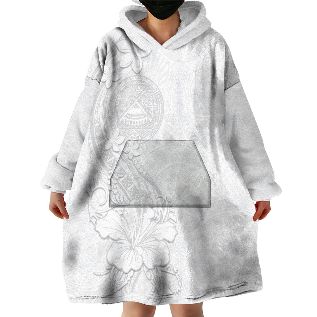 American Samoa White Sunday Wearable Blanket Hoodie Polynesian Pattern With Tropical Flowers