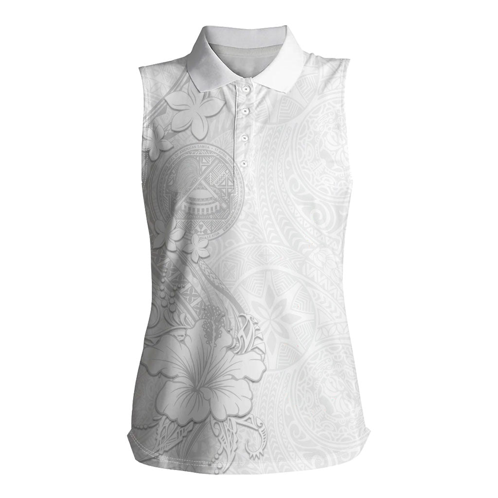 American Samoa White Sunday Women Sleeveless Polo Shirt Polynesian Pattern With Tropical Flowers LT05 Female White - Polynesian Pride