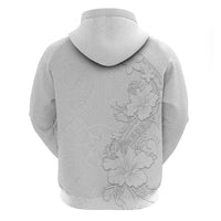 American Samoa White Sunday Zip Hoodie Polynesian Pattern With Tropical Flowers