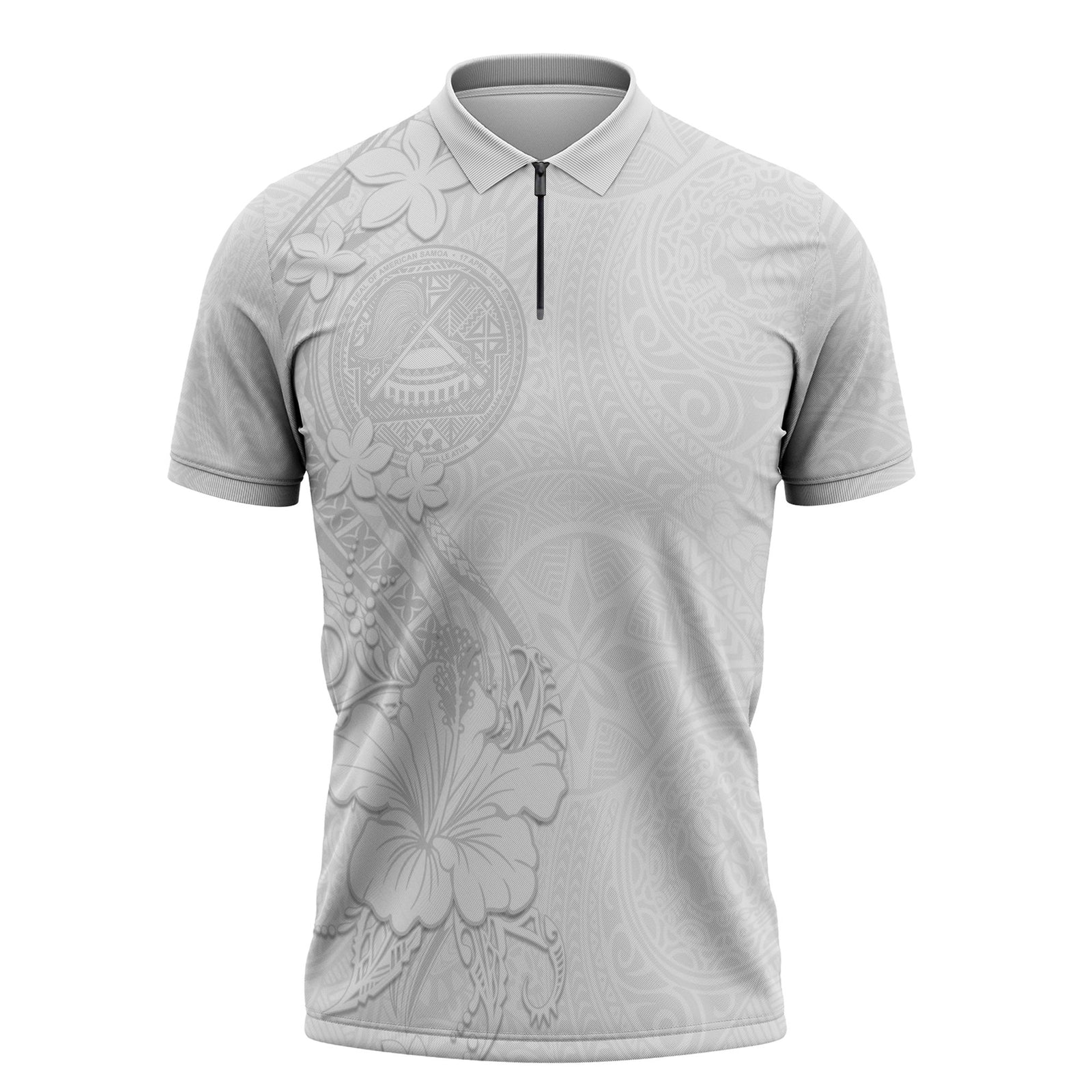 American Samoa White Sunday Zipper Polo Shirt Polynesian Pattern With Tropical Flowers LT05 White - Polynesian Pride