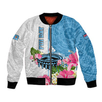 Fiji Day Bomber Jacket Tanoa Hibiscus Fijian Tapa Masi Pattern LT05 Unisex White - Polynesian Pride