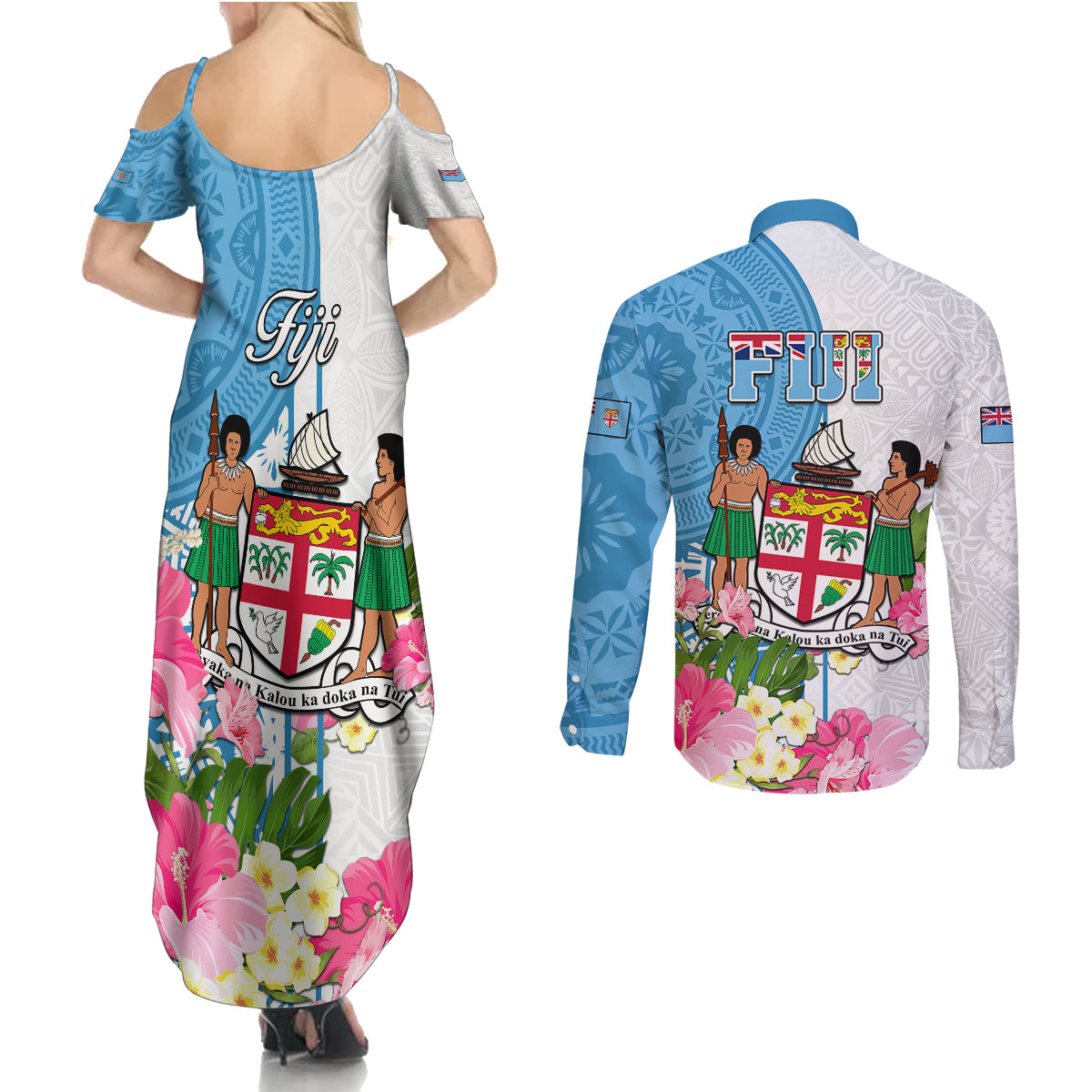 fiji-day-couples-matching-summer-maxi-dress-and-long-sleeve-button-shirts-tanoa-hibiscus-fijian-tapa-masi-pattern