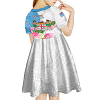 Fiji Day Kid Short Sleeve Dress Tanoa Hibiscus Fijian Tapa Masi Pattern LT05 - Polynesian Pride