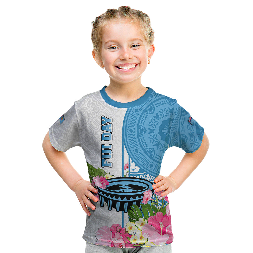 Fiji Day Kid T Shirt Tanoa Hibiscus Fijian Tapa Masi Pattern LT05 White - Polynesian Pride