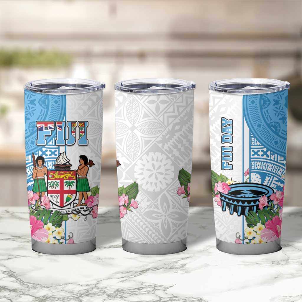 Fiji Day Tumbler Cup Tanoa Hibiscus Fijian Tapa Masi Pattern LT05 - Polynesian Pride