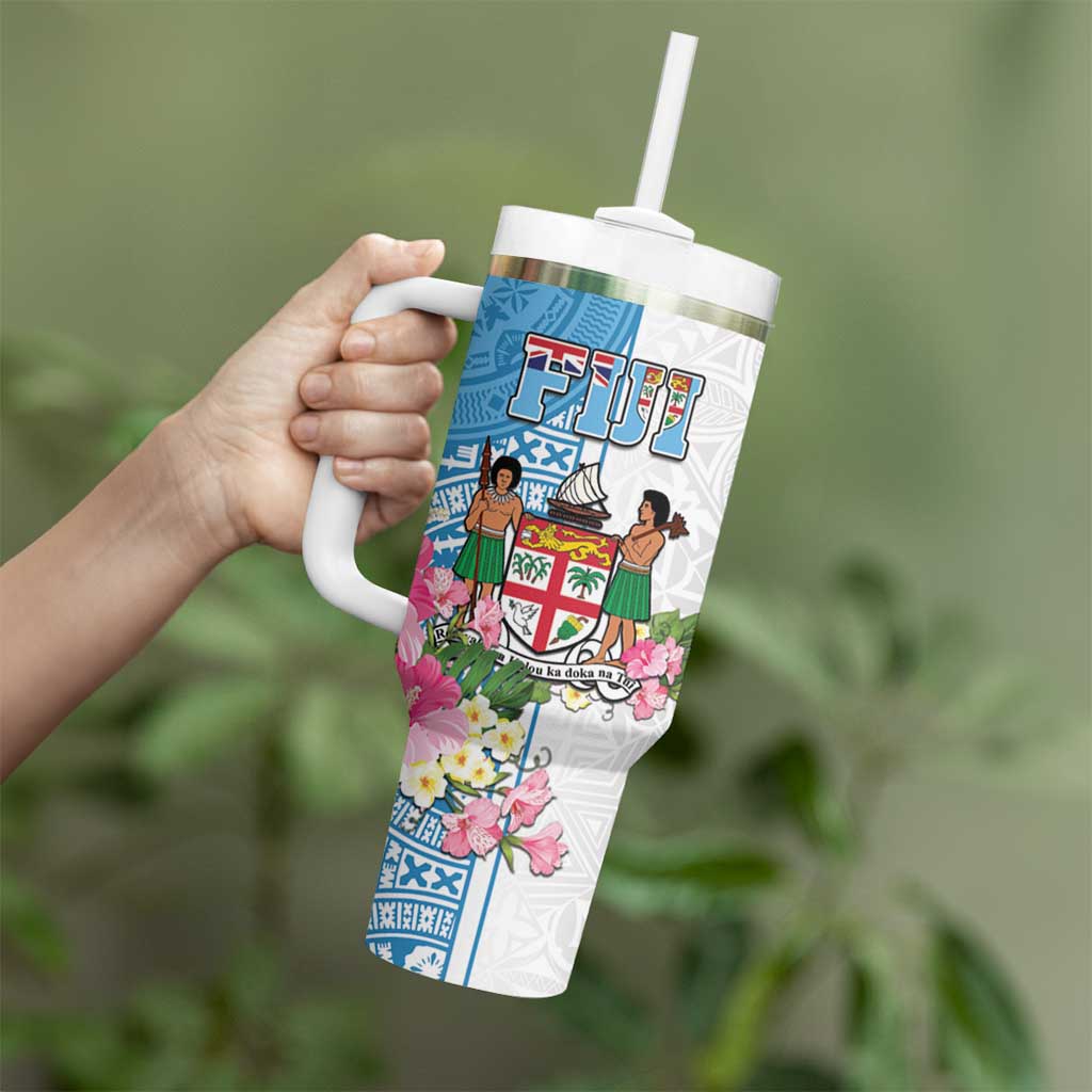Fiji Day Tumbler With Handle Tanoa Hibiscus Fijian Tapa Masi Pattern LT05 - Polynesian Pride