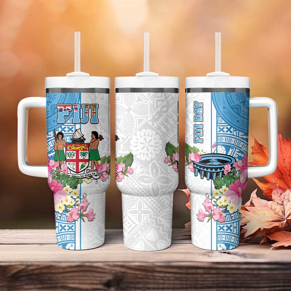 Fiji Day Tumbler With Handle Tanoa Hibiscus Fijian Tapa Masi Pattern LT05 - Polynesian Pride