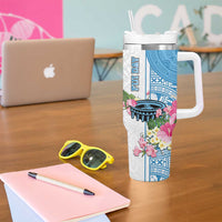 Fiji Day Tumbler With Handle Tanoa Hibiscus Fijian Tapa Masi Pattern LT05 - Polynesian Pride