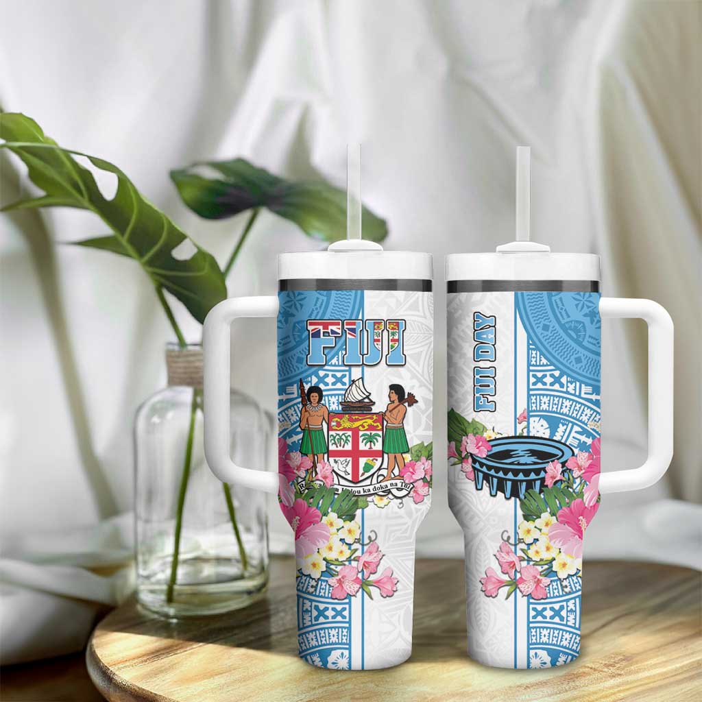 Fiji Day Tumbler With Handle Tanoa Hibiscus Fijian Tapa Masi Pattern LT05 - Polynesian Pride