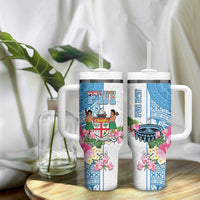 Fiji Day Tumbler With Handle Tanoa Hibiscus Fijian Tapa Masi Pattern LT05 - Polynesian Pride