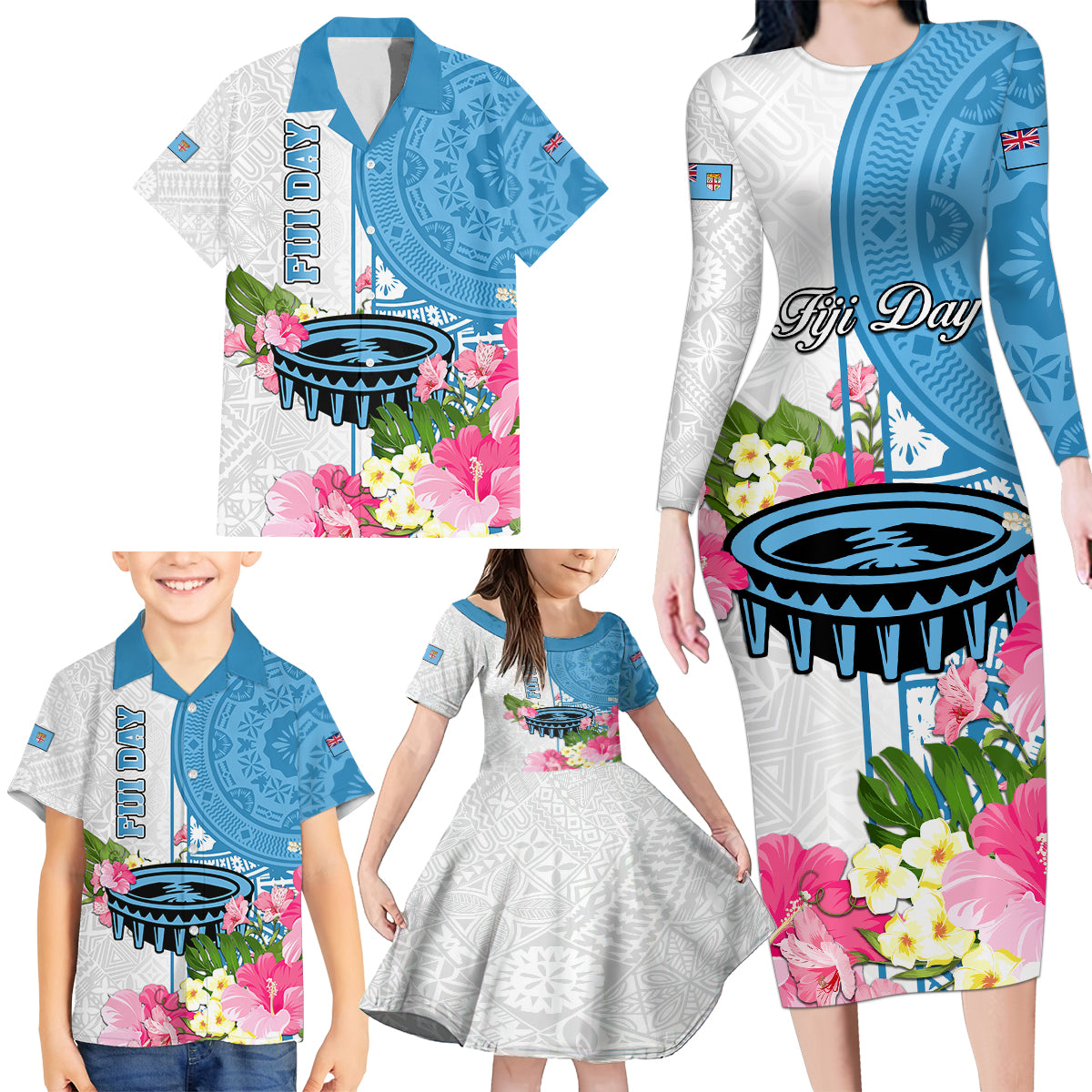 Personalized Fiji Day Family Matching Long Sleeve Bodycon Dress and Hawaiian Shirt Tanoa Hibiscus Fijian Tapa Masi Pattern LT05 - Polynesian Pride