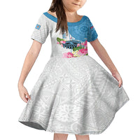 Personalized Fiji Day Kid Short Sleeve Dress Tanoa Hibiscus Fijian Tapa Masi Pattern LT05 KID White - Polynesian Pride