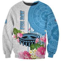 Personalized Fiji Day Sweatshirt Tanoa Hibiscus Fijian Tapa Masi Pattern LT05 Unisex White - Polynesian Pride