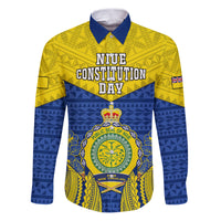 Niue Constitution Day Family Matching Puletasi Dress and Hawaiian Shirt Coat Of Arms Niuean Hiapo Pattern LT05 Dad's Shirt - Long Sleeve Yellow - Polynesian Pride