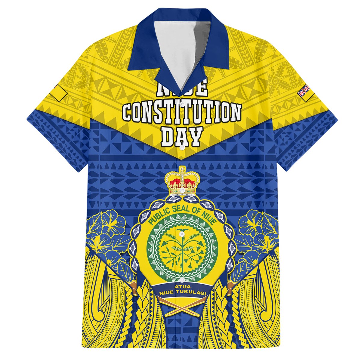 Niue Constitution Day Hawaiian Shirt Coat Of Arms Niuean Hiapo Pattern LT05 Yellow - Polynesian Pride
