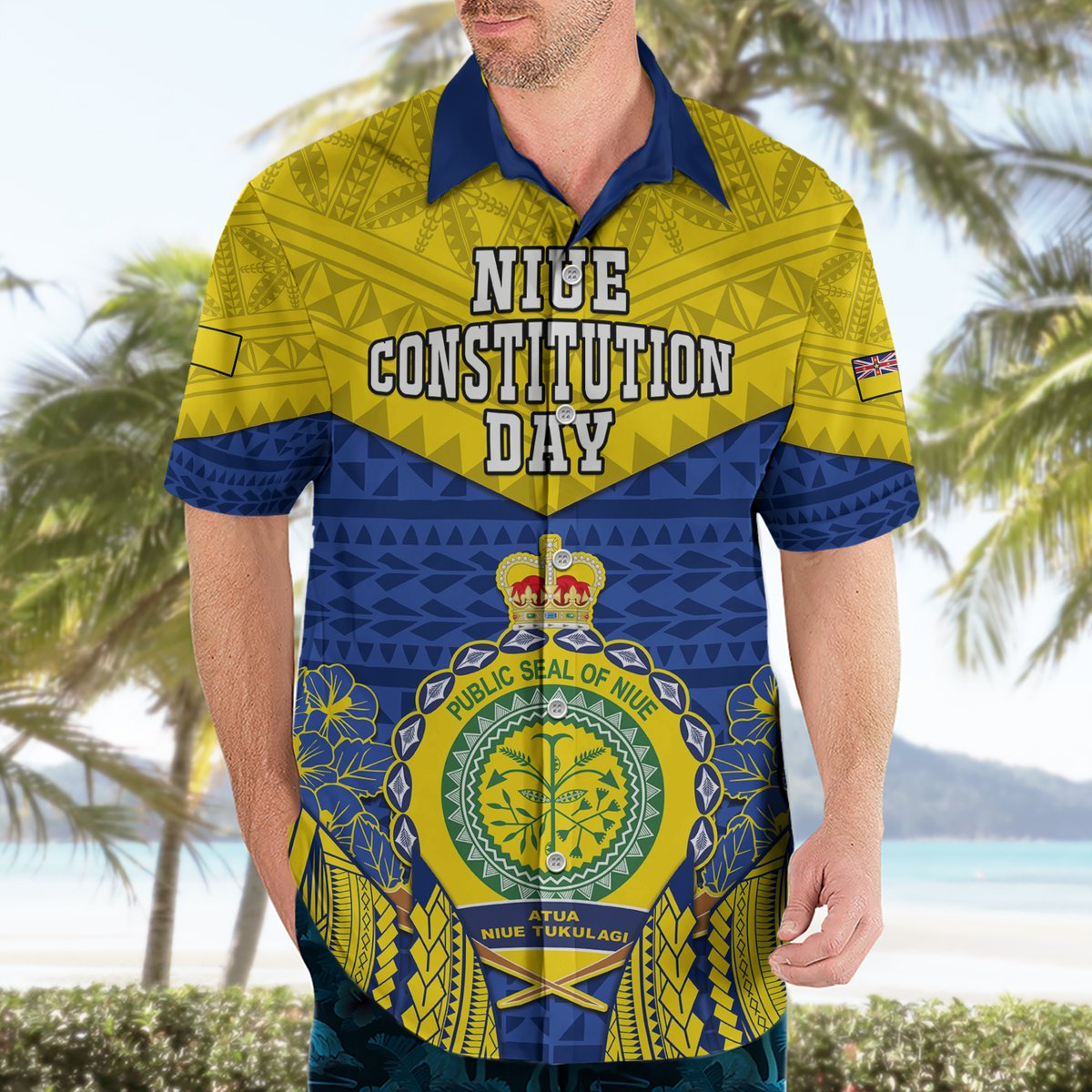 Niue Constitution Day Hawaiian Shirt Coat Of Arms Niuean Hiapo Pattern LT05 - Polynesian Pride