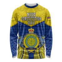 Niue Constitution Day Long Sleeve Shirt Coat Of Arms Niuean Hiapo Pattern LT05 Unisex Yellow - Polynesian Pride