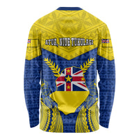 Niue Constitution Day Long Sleeve Shirt Coat Of Arms Niuean Hiapo Pattern LT05 - Polynesian Pride