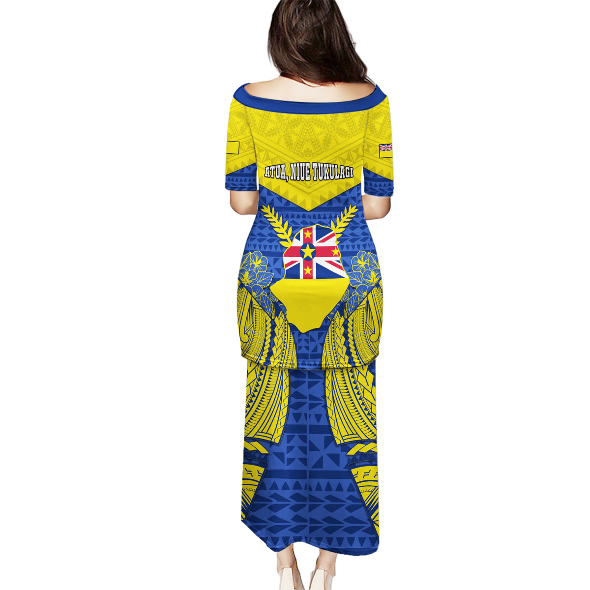 Niue Constitution Day Puletasi Coat Of Arms Niuean Hiapo Pattern LT05 - Polynesian Pride