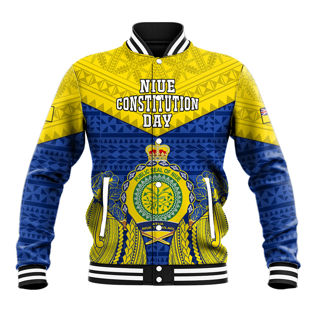 Personalized Niue Constitution Day Baseball Jacket Coat Of Arms Niuean Hiapo Pattern LT05 Unisex Yellow - Polynesian Pride