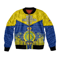 Personalized Niue Constitution Day Bomber Jacket Coat Of Arms Niuean Hiapo Pattern LT05 Unisex Yellow - Polynesian Pride