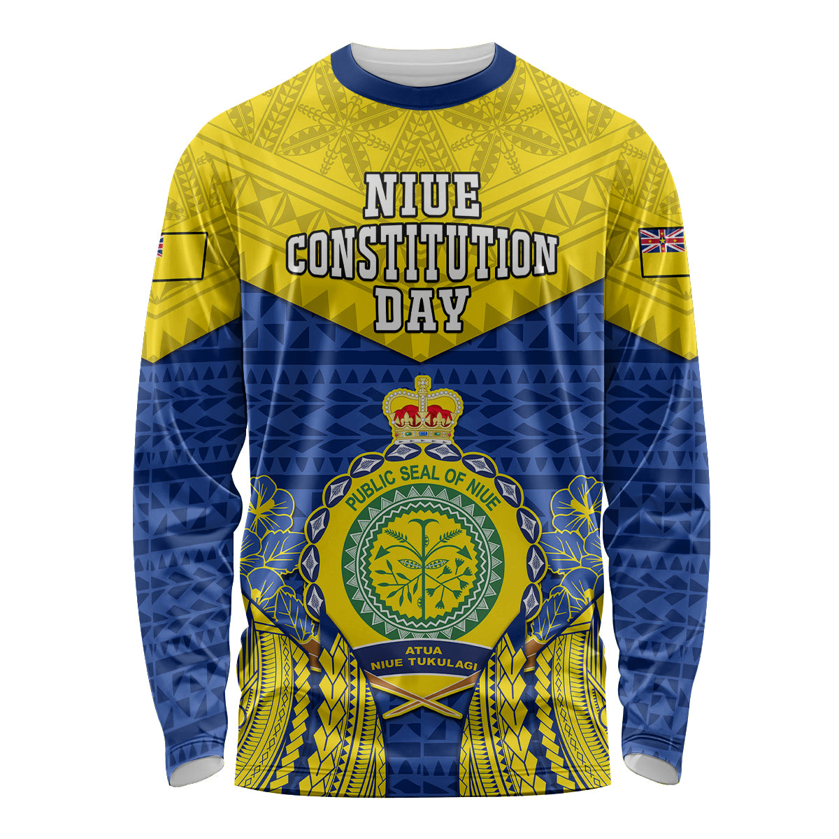 Personalized Niue Constitution Day Long Sleeve Shirt Coat Of Arms Niuean Hiapo Pattern LT05 Unisex Yellow - Polynesian Pride