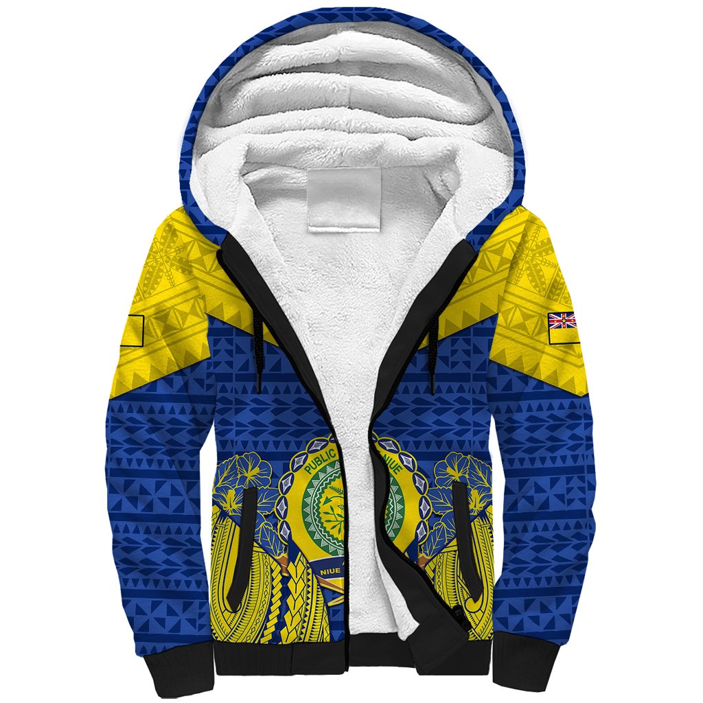 Personalized Niue Constitution Day Sherpa Hoodie Coat Of Arms Niuean Hiapo Pattern LT05 Unisex Yellow - Polynesian Pride