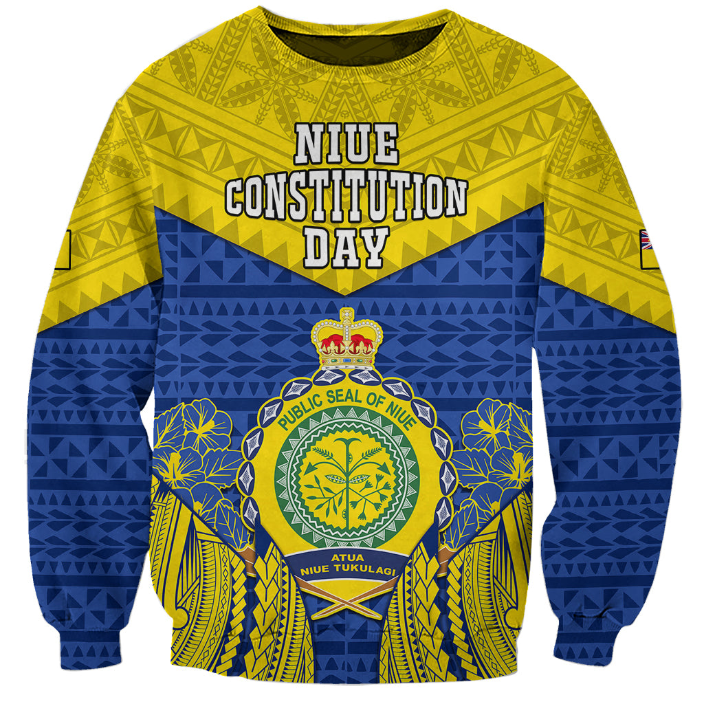 Personalized Niue Constitution Day Sweatshirt Coat Of Arms Niuean Hiapo Pattern LT05 Unisex Yellow - Polynesian Pride