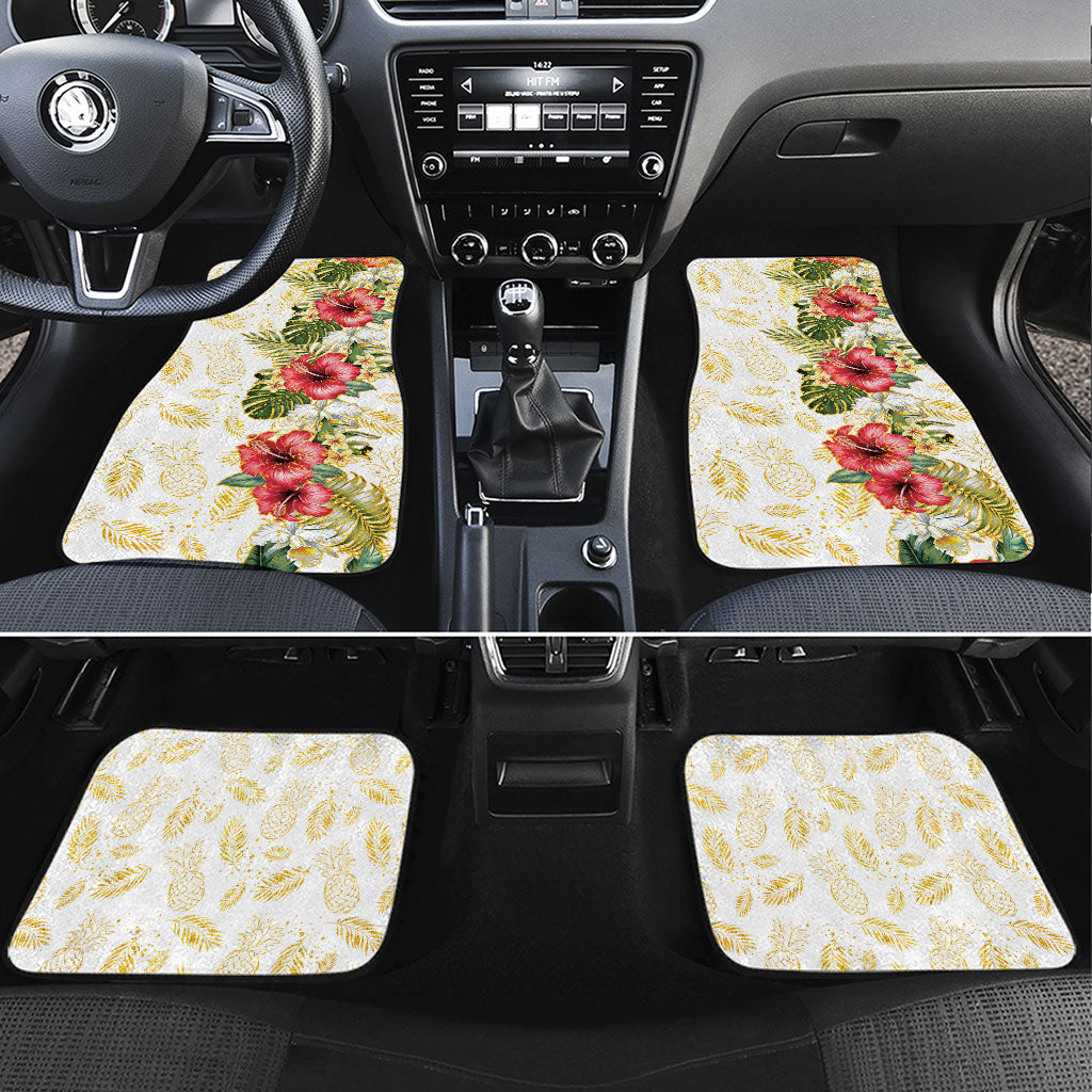Hawaii Discoverers Day Car Mats Tropical Hibiscus Glitter White
