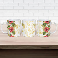 Hawaii Discoverers Day Ceramic Mug Tropical Hibiscus Glitter White LT05 - Polynesian Pride