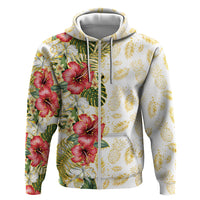 Hawaii Discoverers Day Hoodie Tropical Hibiscus Glitter White LT05 Zip Hoodie White - Polynesian Pride