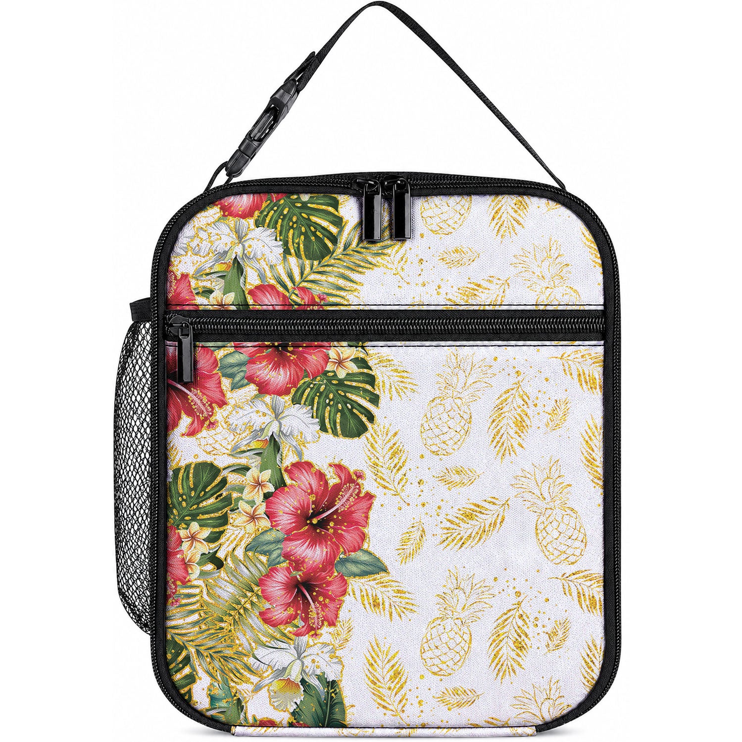 Hawaii Discoverers Day Lunch Bag Tropical Hibiscus Glitter White