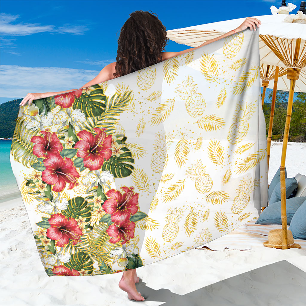 Hawaii Discoverers Day Sarong Tropical Hibiscus Glitter White