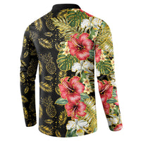 Hawaii Discoverers Day Button Sweatshirt Tropical Hibiscus Glitter Black LT05 - Polynesian Pride