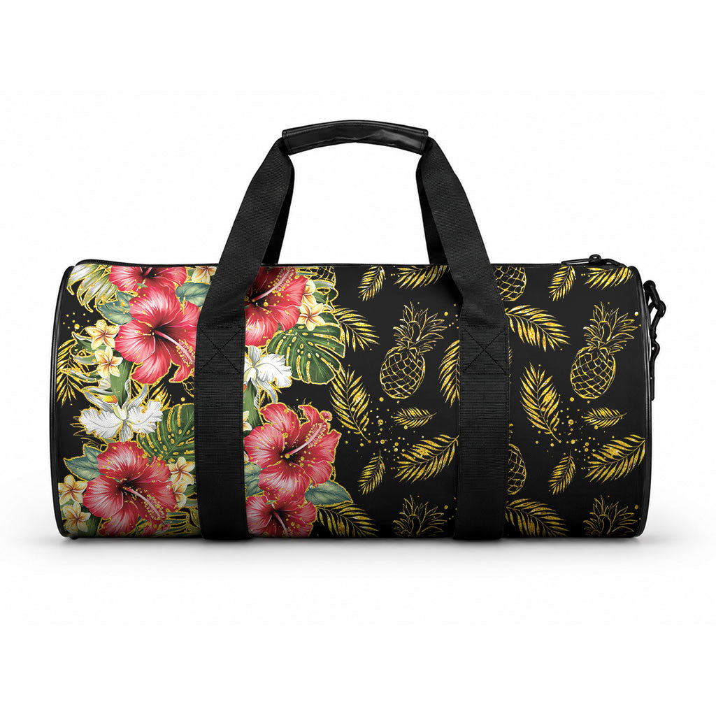 Hawaii Discoverers Day Duffle Bag Tropical Hibiscus Glitter Black