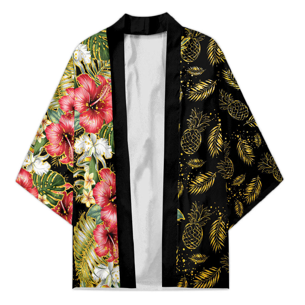Hawaii Discoverers Day Kimono Tropical Hibiscus Glitter Black