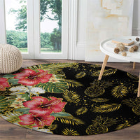 Hawaii Discoverers Day Round Carpet Tropical Hibiscus Glitter Black LT05 - Polynesian Pride