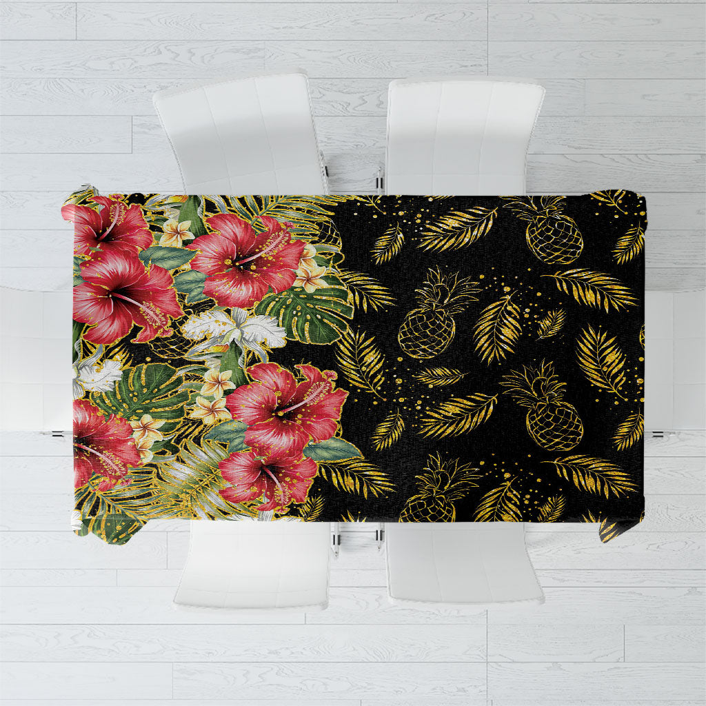Hawaii Discoverers Day Tablecloth Tropical Hibiscus Glitter Black LT05 Black - Polynesian Pride